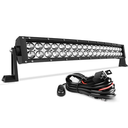 Jeep Fog Light Wiring 14 Inch Curved AUTO Work Light 4D 200W with 8ft Wiring Harness, 20000LM Offroad Driving Fog Lamp Marine Boating Light IP68 WATERPROOF Spot & Flood Combo Beam Light Bar, 2 Year Warranty ()