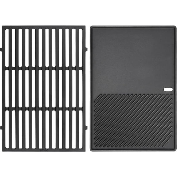 Grill Griddle and Grates for Spirit 300, E-310, GS4 Spirit II 300 Series Grills, Genesis Silver/Gold B & C, Genesis 1000-3500, Reversible Cast Iron 7598 Griddle Plate, 7638 Grill Grate