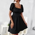 thumbnail image 2 of Vestido con ribete de volantes, vestido con ribete de volantes fruncido, vestido con ribete de volantes y mangas abullonadas, vestido con escote cuadrado y corte en A de calidad profesional, 2 of 6