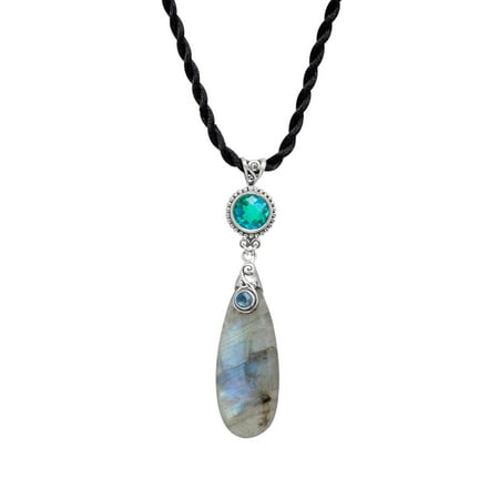 Sajen Labradorite Pendant Necklace with Rainbow Peridot Quartz in Sterling Silver