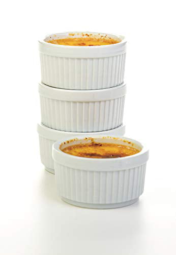 ONTUBE Porcelain Round Tart Pan Ramekins 5.5 OZ for Creme Brulee Dishes,Dipping Sauces,Baking Pudding Cups White Souffle Dish Set of 6 