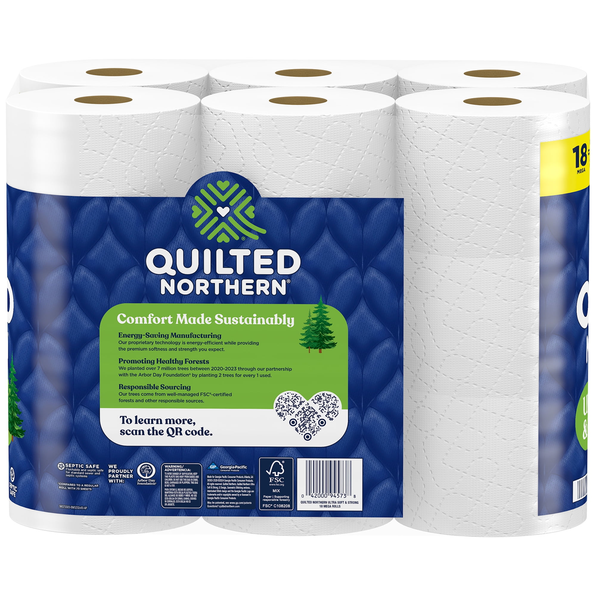 Quilted Northern Ultra Soft & Strong 2-Ply Toilet Paper, 18 Mega Rolls, 295 Sheets per Roll