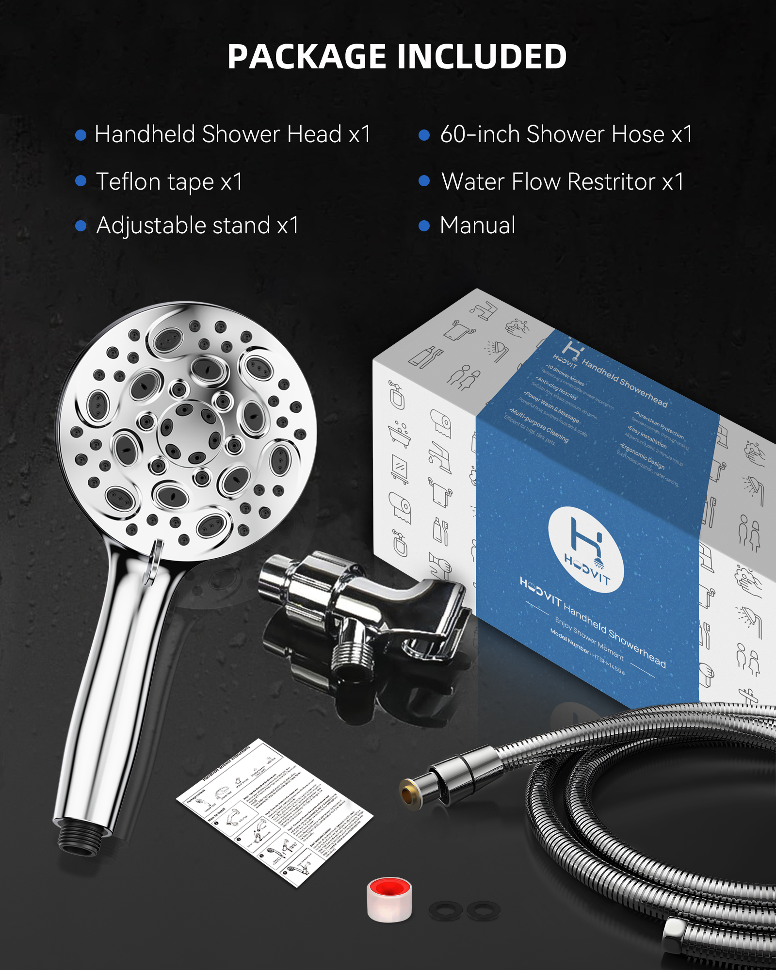 HODVIT High Pressure Handheld Showerhead with 60" Stainless Hose photo 6