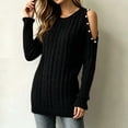 thumbnail image 4 of ClodeEU Women's Crew Neck Cutout Cold Shoulder Cable Knit Long Sleeve Sweater Top,Casual Loose Blouse Black,Women's Plus L, 4 of 6