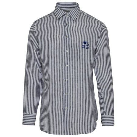 

ETRO CAMICIA ROMA IN LINO RIGATA BLU