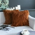 thumbnail image 4 of Housse de Coussin Décorative Rétro en Fourrure Longue pour Canapé, Ensemble de 2, 20 Pouces (50cm), Marron Suricate, 4 of 6