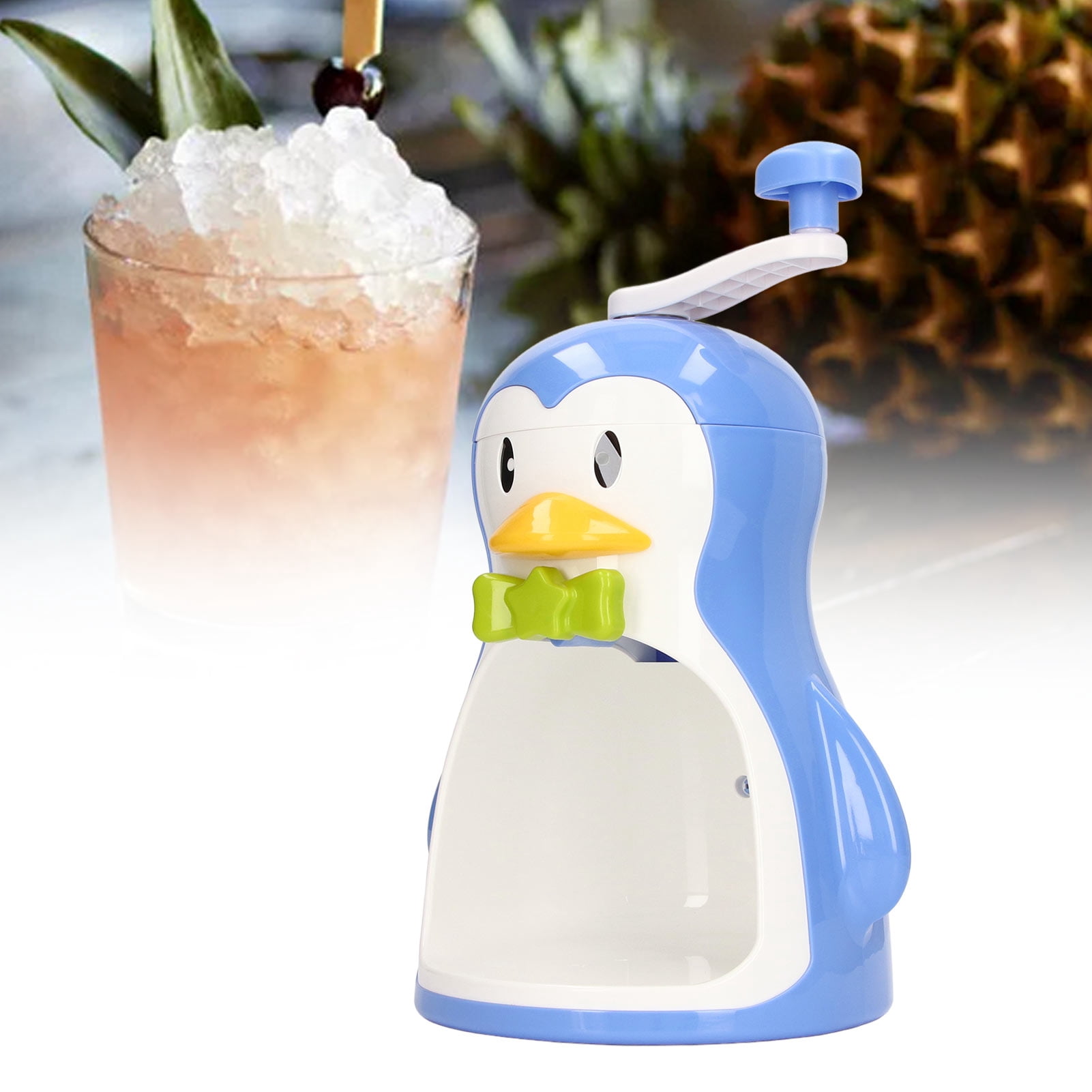 Nieyigj Manual Shaved Ice Machine, Blue Penguin Snow Cone Maker with Container, Portable Hand Crank Ice Crusher for Household Kitchen Accessories, 12.2 in / 31.0 cm Height