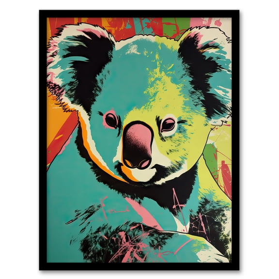 Koala Bear Abstract Teal And Orange Artwork Animal Portrait Vibrant Bold Bright Colourful Painting Art Print Framed Poster Wall Decor 12x16 inch
