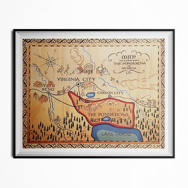 MyPartyShirt - The Ponderosa Ranch Map Poster Bonanza TV Show Intro