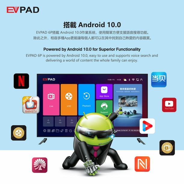 EVPAD 6P 4G RAM/64G ROM Android Tv Box Asia HK JP CN Taiwan North