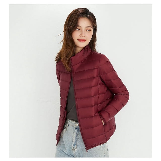 Abrigo de plumón para mujer, chaqueta ligera con cuello levantado, talla grande, ligera, a la moda, plumón de pato blanco, chaqueta para mujer