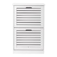 thumbnail image 2 of Hassch Narrow Shoe Storage Cabinet with 2 Flip Drawers & Ventilated Slatted Front, Space-Saving Entryway Shoe Rack Organizer for Small Spaces, 21.26"L x 9.84"W x 33.07"H, White, 2 of 10