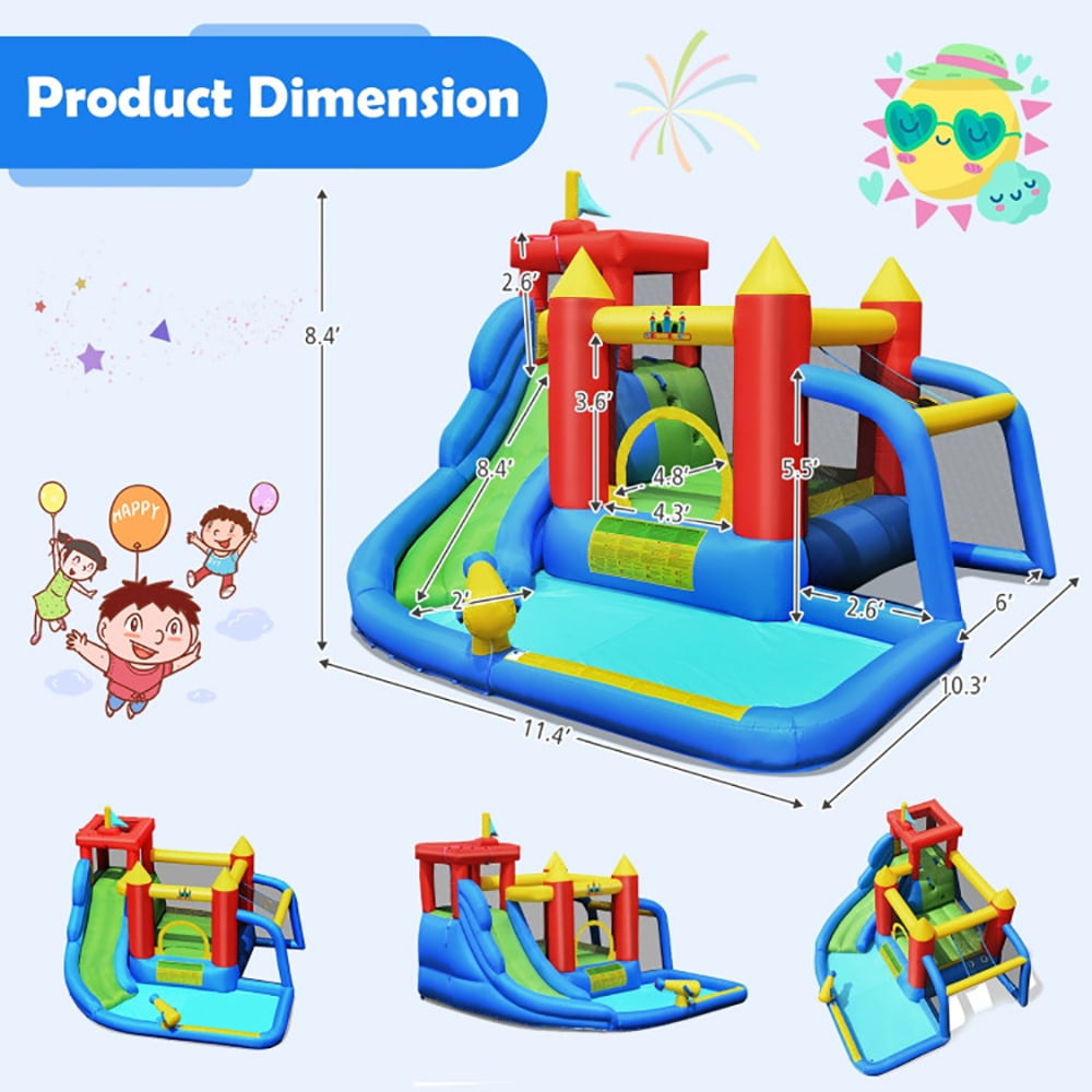 Aimee Lii Inflatable Bounce House Splash Pool with Water Climb Slide Blower included, Bounce House Water Slide for Kids 5-10