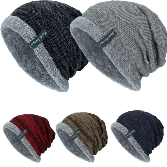 Men Baggy Beanie Knit Hat Winter Warm Fleece Wool Cap Slouchy Skull Ski Hat