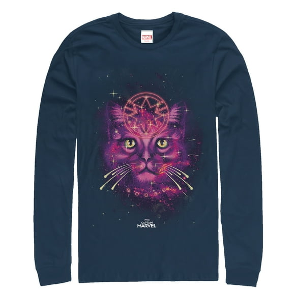 Men's Marvel Captain Marvel Cosmic Goose Cat  Long Sleeve Shirt Navy Blue X Large