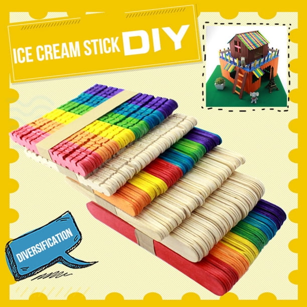 Palitos de madera natural de 50 piezas para manualidades - Palitos de madera de 4,5 pulgadas para helado, proyectos de aula y material de arte