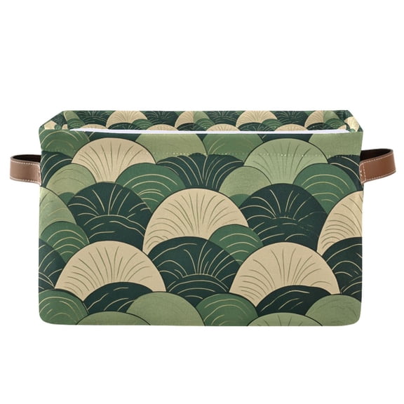 Yayeee Canvas Storage Basket with Handles for Shelves Fabric Bins Closet Organizer, Green Abstract Shapes