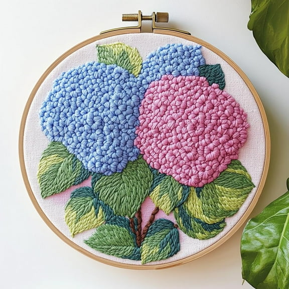 DIY Punch Needle Kits Hydrangea Flowers Easy for Beginners Punch Needle Embroidery Set with Hoop Stamped Pattern for Craft lovers and Home Decor-8