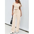 thumbnail image 3 of Conjunto de 2 piezas para mujer PRETTYGARDEN de punto acanalado con botones y pantalón cómodo beige XL, 3 of 8