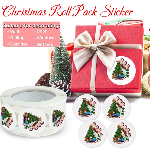 500 uds/rollo de pegatinas navideñas estampadas de 2,5 cm, sobre redondo, tarjetas de regalo, etiquetas de paquete