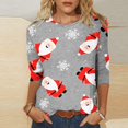 thumbnail image 2 of Camisas Navideñas Para Mujer Tops de Cuello Redondo Moda Impresa Suelta 3/4 Mangas Blusa Informal Odeerbi ODB194582, 2 of 5