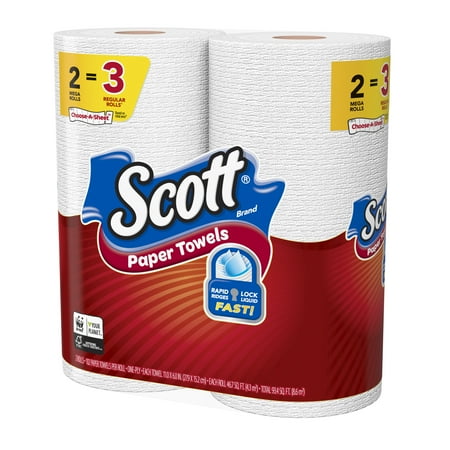 Scott Paper Towels, Choose-A-Sheet, 2 Mega Rolls (=3 Regular Rolls)