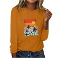 thumbnail image 4 of IROINNID Pink Tops for Women Spring Printed Long Sleeve Round Neck Casual Tee ,Yellow, 4 of 5