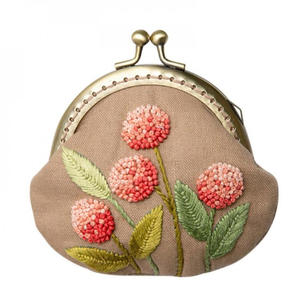 Floral Embroidery DIY Mini Wallet Kit Cross Stitch Coin Purse Needlework Sewing 
