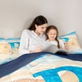 thumbnail image 4 of Manfei Cartoon Letter P Beach Seashell Starfish Full Size Comforter Sets for Kids Boys and Girls, Nautical Alphabet Print Bedding Sets, Navy Reversible 3pcs, 1 Comforter and 2 Pillowcases, 4 of 6