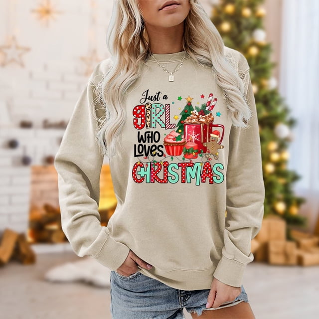 Sudadera Urlaubsgrafik-Shirts für Damen, lockeres, lässiges Weihnachtspullover-Oberteil Ygjytge Caqui T L para Mujer