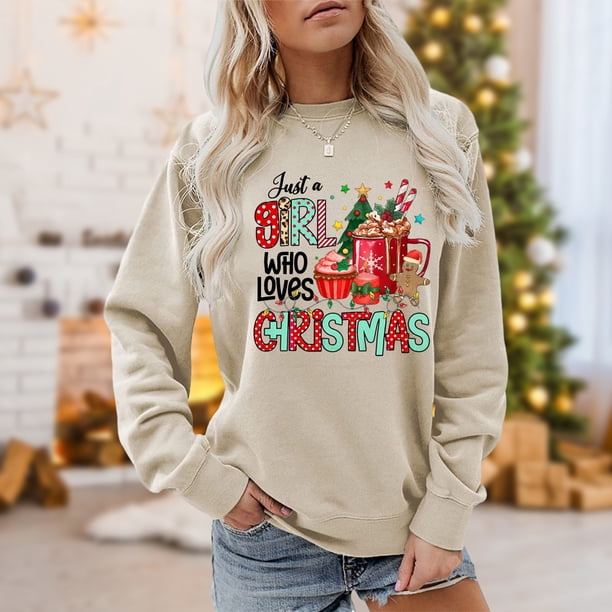Sweat-shirt ample à col rond pour femmes, chemises graphiques de vacances, pulls de noël, haut