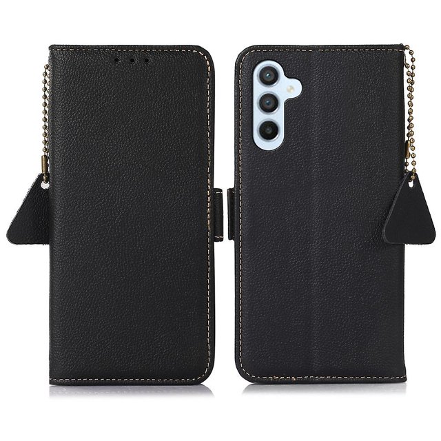 KAIYANG TJ Stand Shell para Samsung Galaxy M54 5G/F54 5G Funda de cuero genuino de vaca Funda tipo billetera para teléfono Estilo A Samsung Galaxy F54 5G Negro