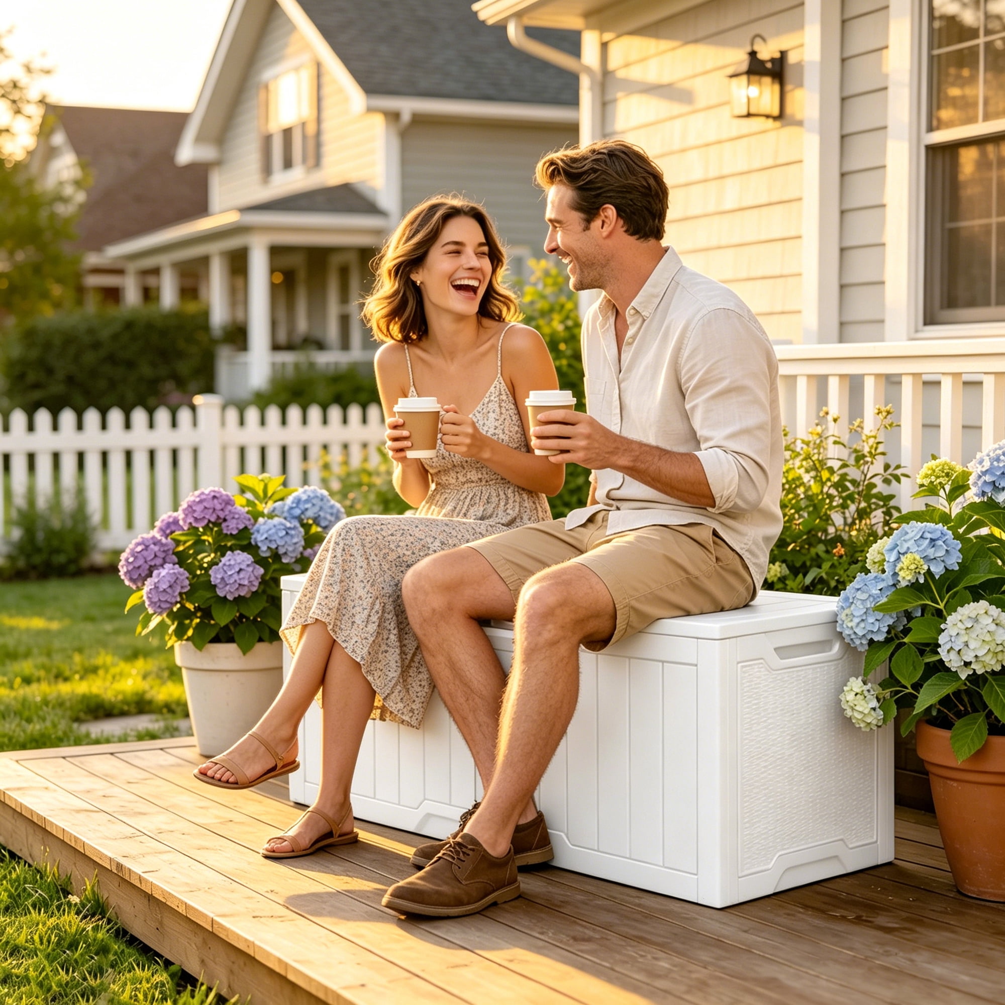 Uforic 100 Gallon Deck Box, Lockable Waterproof Resin Outdoor Storage Bin, White