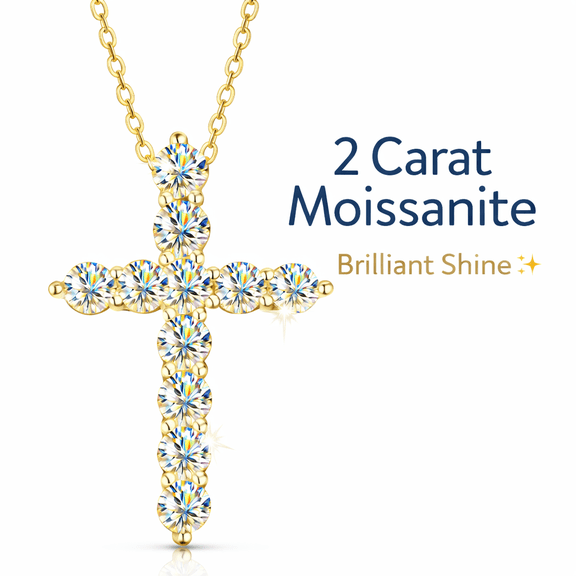MOONELLE 2CT Moissanite Cross Pendant Necklace for Women, 925 Sterling Silver