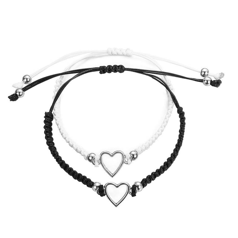 X3V2 Jewelry Unisex Bracelet Matching Best Beads Black Hand TPALPKT for Love Friend White Couple Bracelets Lover Gifts Heart Boyfriend Bracelets Crafted Girlfriend Adjustable