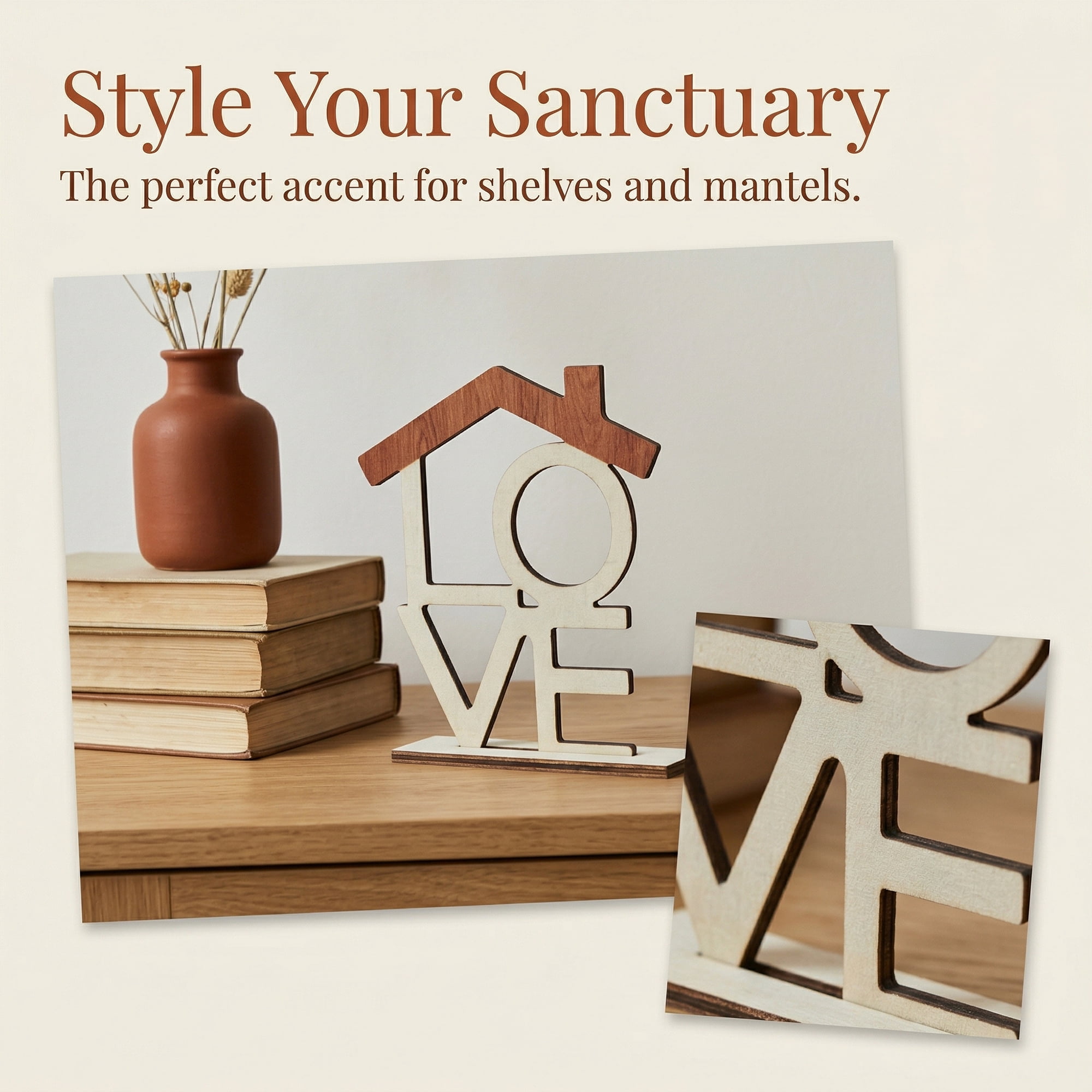 Unique Bargains Thick Solid Wood Desk Sign Inspirational Plaque Khaki 4.9" x 1.4" x 5.9"