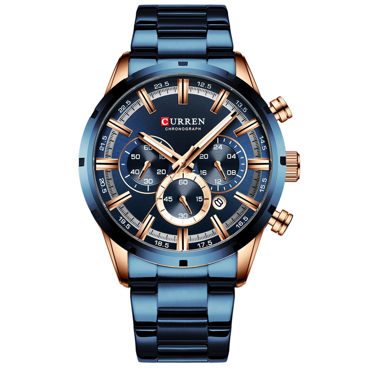 CURREN 8355 Luxury Business Quartz Men Watch 3ATM Waterproof Large Case Big Dial Luminous Wrist Watch Calendar Minute Second Chronograph 24-hours Three Sub-Dials Wristwatch with Alloy Strap Ba