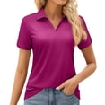 thumbnail image 2 of Nestiefly Women Short Sleeve V-Neck Polo Shirts Business Casual Work Collared Tops Dressy Collar Cute Blouses Purple XL, 2 of 5