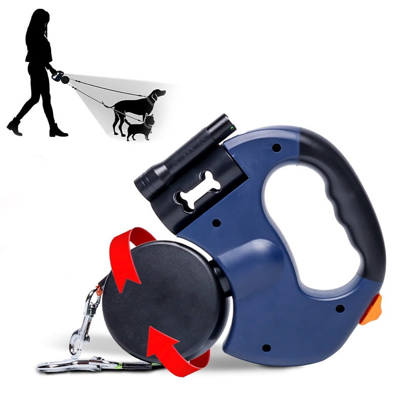 Tow two pet leash with flashlight can automatically rotate telescopic, suitable for small and medium-sized large dogs, go out portable, red