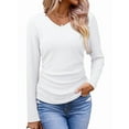 thumbnail image 3 of Womens Tops Casual V Neck Long Sleeve Shirts Solid Ruched Basic Tunics Blouses White XXL, 3 of 7