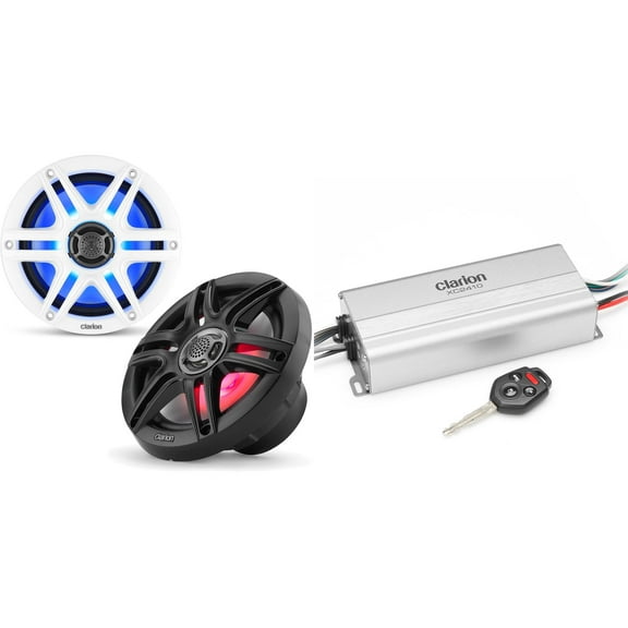 Clarion Marine 4 Channel Amp & CMS-651RGB-SWB 6.5" LED Boat Audio Upgrade Bundle