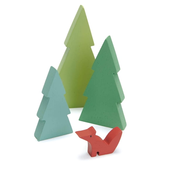 Juego de 3 abetos de madera Toy Tender Leaf Toys con forma de copa de abeto