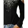 thumbnail image 4 of FASHIONWT Women Sexy Off-Shoulder Long-Sleeved Diamond-Studded Slim-Fit T-Shirt Top, 4 of 4