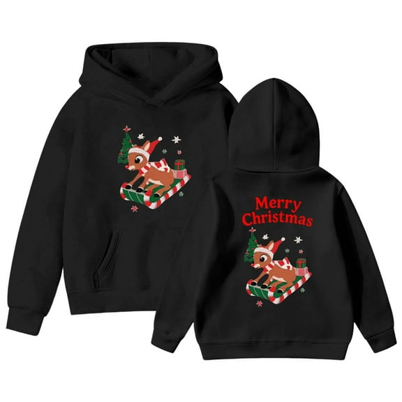 SonxaHe Toddler Girl Boy Hoodies Christmas Cartoon Print Long Sleeved Sweatshirt Kids Soft Holiday Party Casual Hoodies Black,Sized 3-4