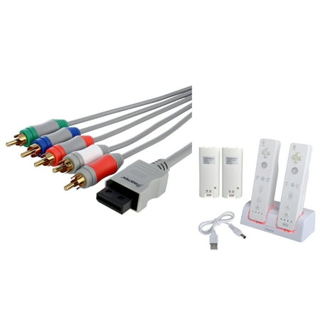 Insten Dual Remote Controller Charger + HD AV Component Cable For Wii / Wii U