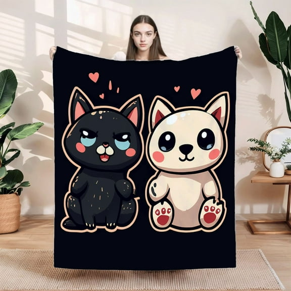 Durable Soft Flannel Blanket - Cozy Cartoon Cat Design Perfect for Sofa Travel Bed & Chair - Warm & Adorable Comfort