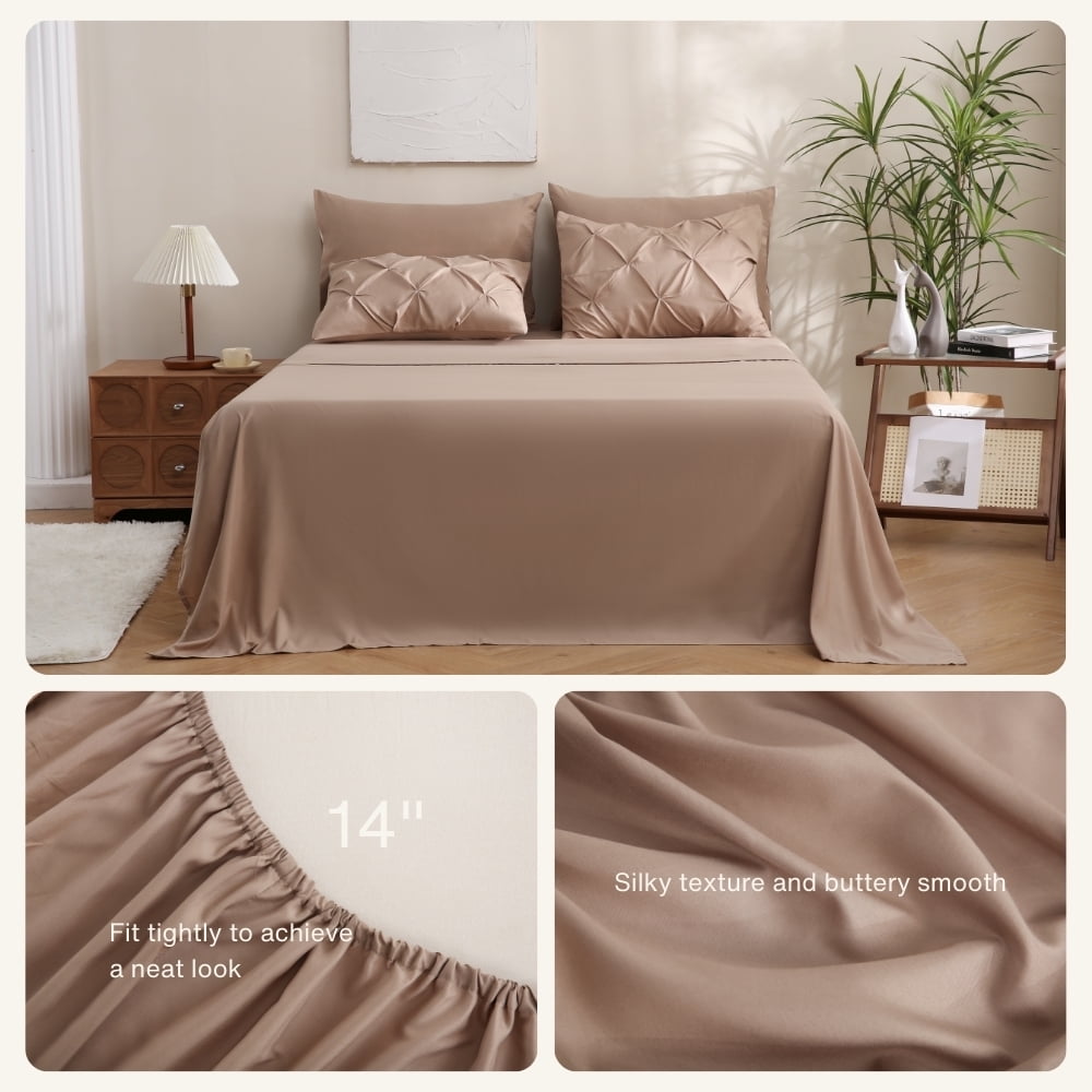 Sheet&Joy 7 Pieces Pinch-Pleated Comforter Set, Khaki King Size
