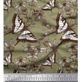 thumbnail image 1 of Soimoi Green polyester Crepe Fabric Flower & Butterfly Printed Craft Fabric by The Yard 52 Inch Wide, 1 of 5