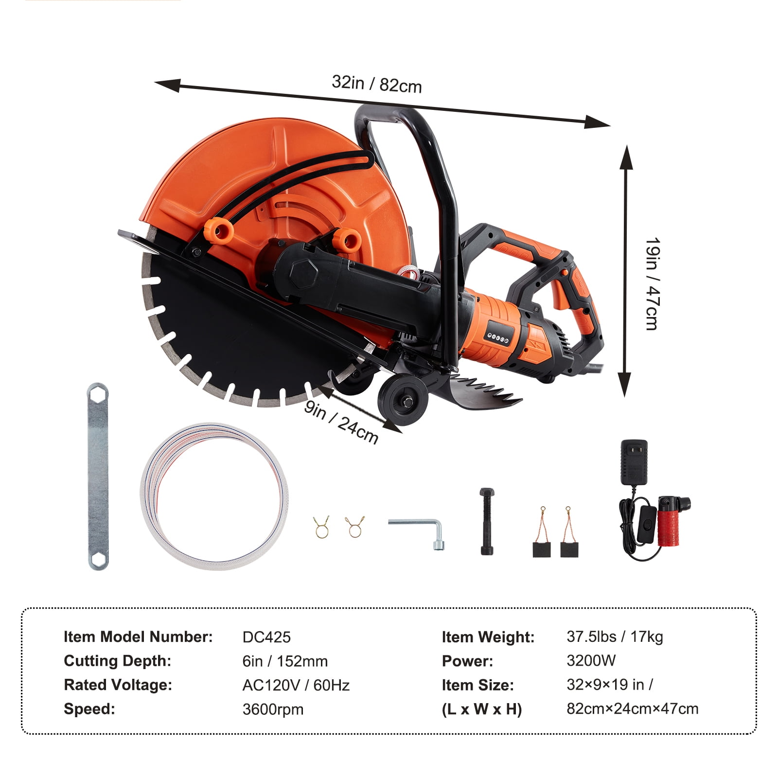 SKYSHALO 3200W 120V, 16'' Electric Concrete Power Saw, 3600 RPM