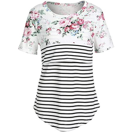 

Women s Maternity Nursing Top Striped Splicing Short Sleeve Breastfeeding T-Shirt